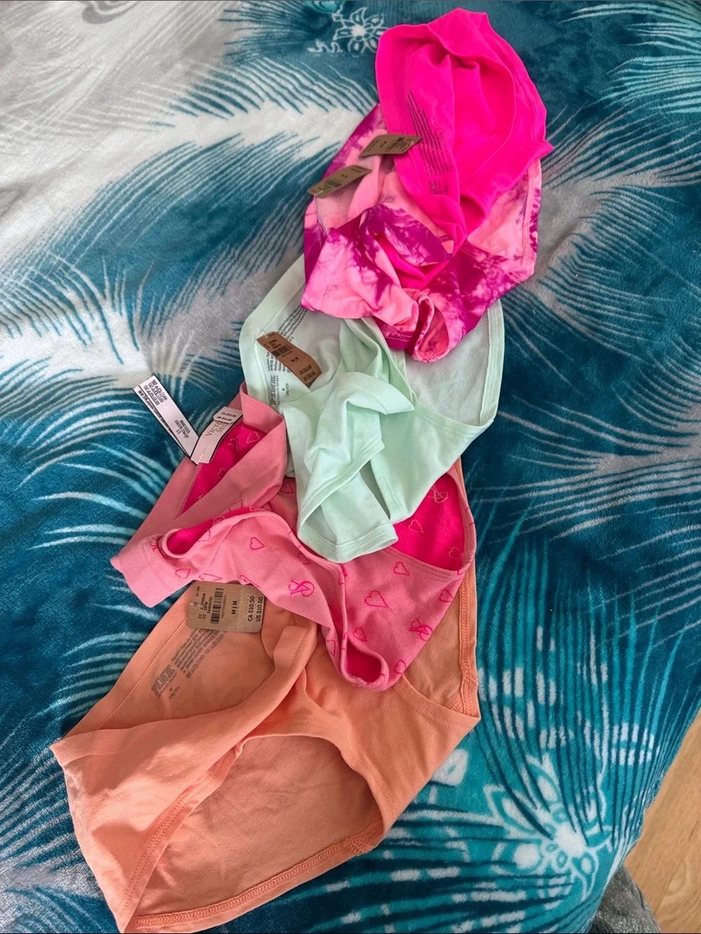 PINK Victoria's Secret Bright Pink, Tie-Dye, Mint, Coral & Peach Bikini Panties
